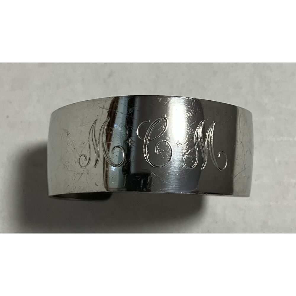 Vtg Womens MEM Pewter Cuff Bracelet w Engraved Monogrammed Initials MCM Made USA